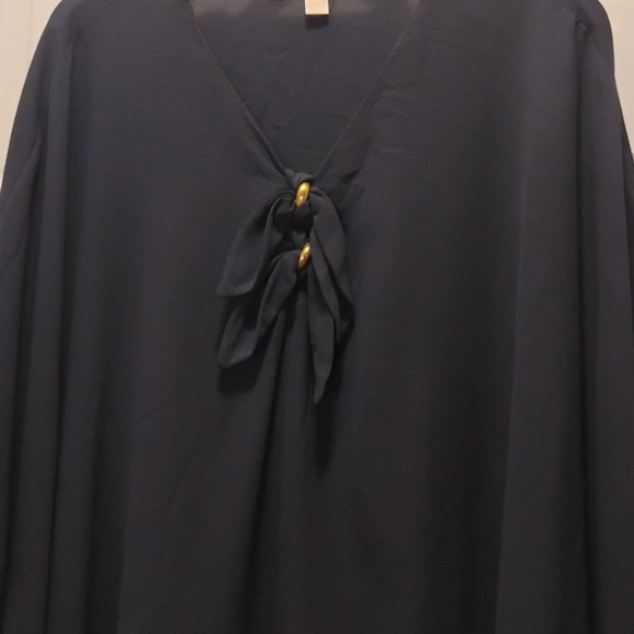 Michael Kors Navy Poncho with Tie Front Oversized Loose Gold Accents Size L/XL - Picture 3 of 6